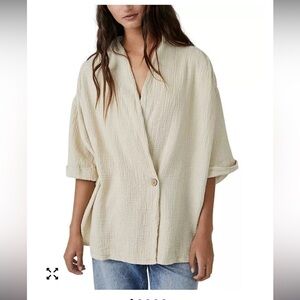 We The Free Lou Textured Cotton Blazer Top Medium